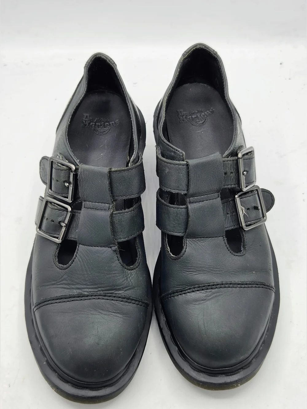 Dr. Martens 8065 Double Strap Heeled Mary Janes - Dark Grey Leather Size 9